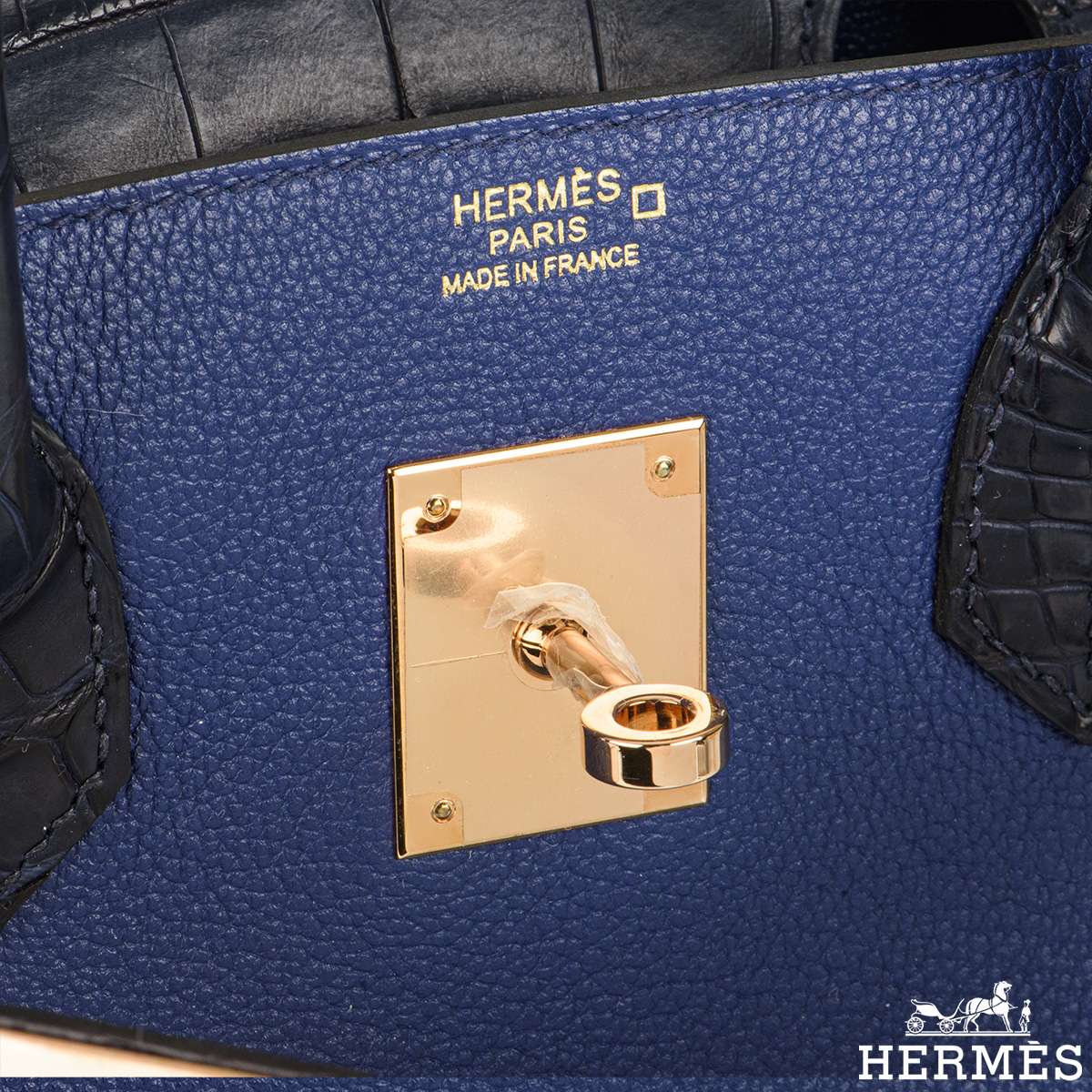 Hermes Touch Birkin 30 Bag Matte Bleu Marine Alligator And Bleu Saphir  Novillo Rose Gold HW